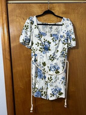 Calypso St. Barth White Romper with Blue Floral Print